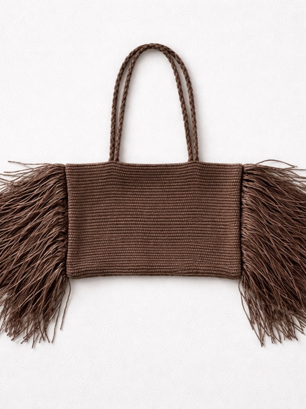 RARE H&M Brown Woven Fringe Tote Bag - Picture 2 of 12